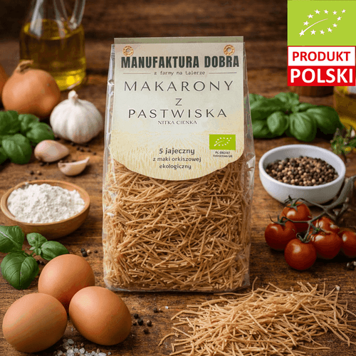 EKO Makarony z Pastwiska – Nitka Cienka ORKISZOWA 5-jajeczna – 250 g